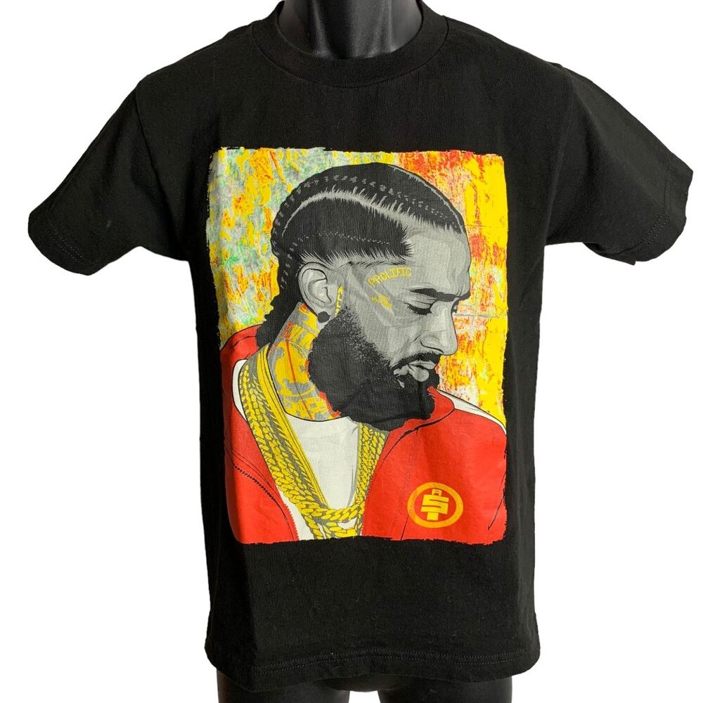 Nipsey Hussle Crewneck T Shirt S Black Graphic Short Sleeve Hip Hop Rapper NEW